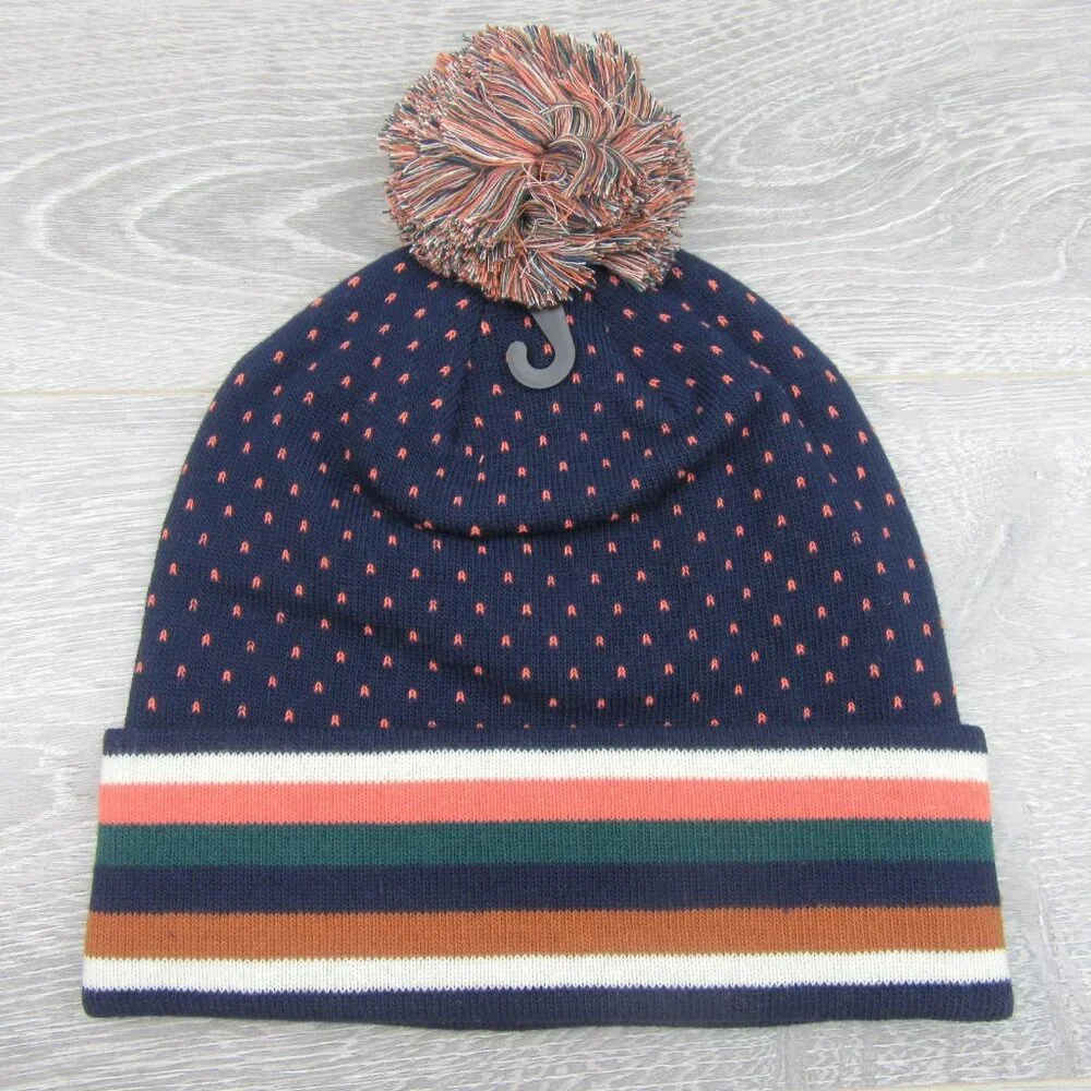 L.L. Bean Pom Beanie Cap Unisex One Size Fit Navy Multi NEW - Picture 5 of 9